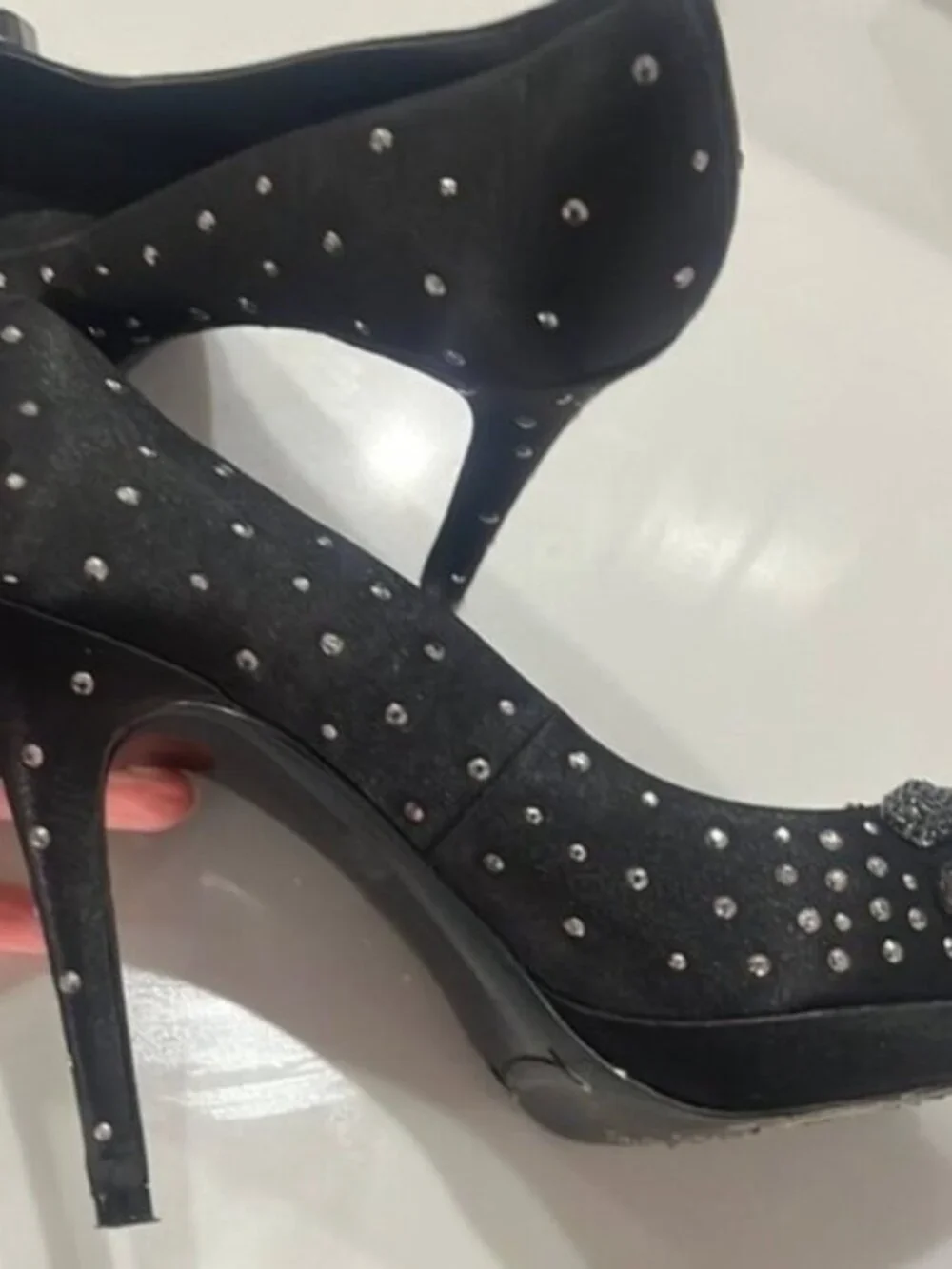 Karen Millen Black Crystal Embellished Peep Toe Heels EU 39 US 8.5